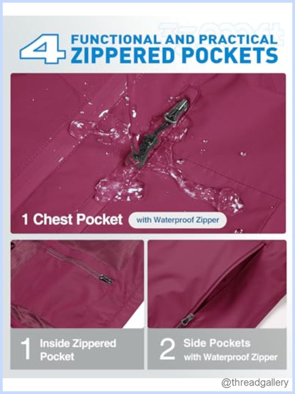 Packable Waterproof Rain Jacket with Hood Womens Raincoat - Picture 2 of 6